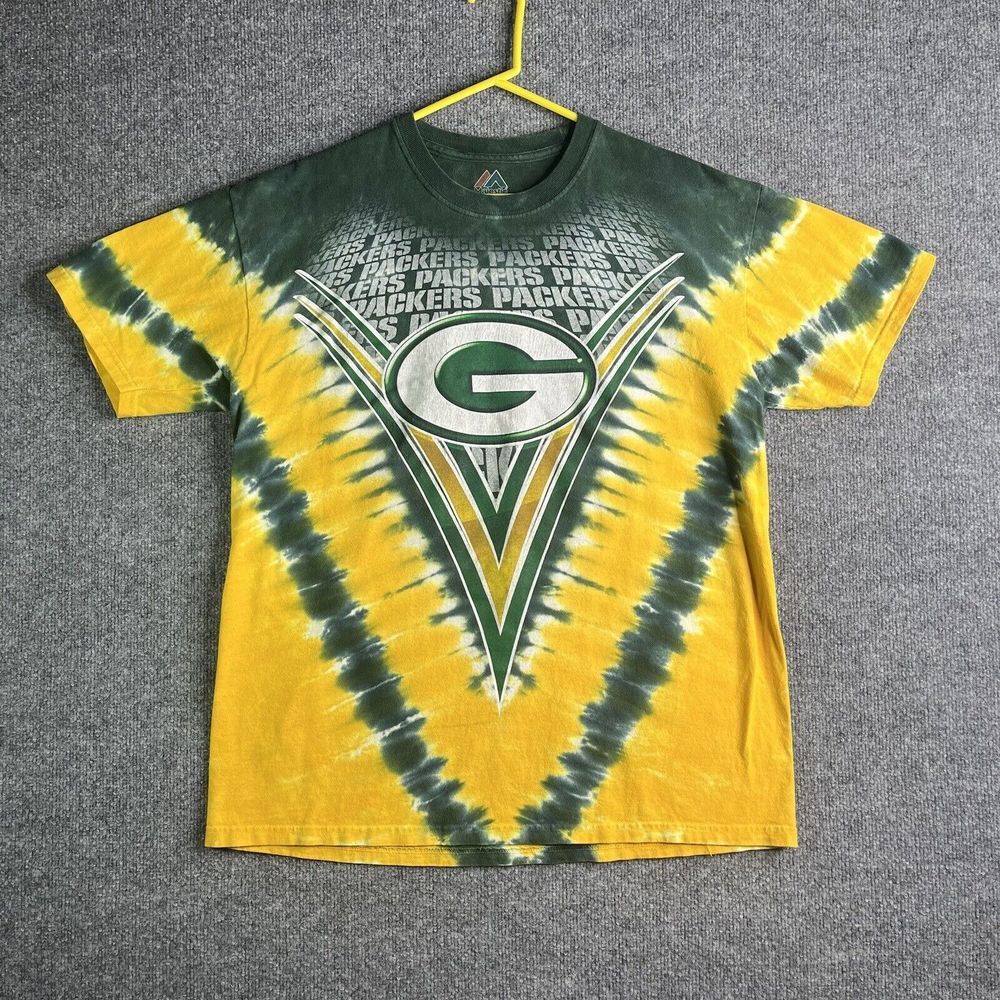 Green‎ Bay Packers T-shirt Mens Large Tie Dye Green Yellow NFL Majestic